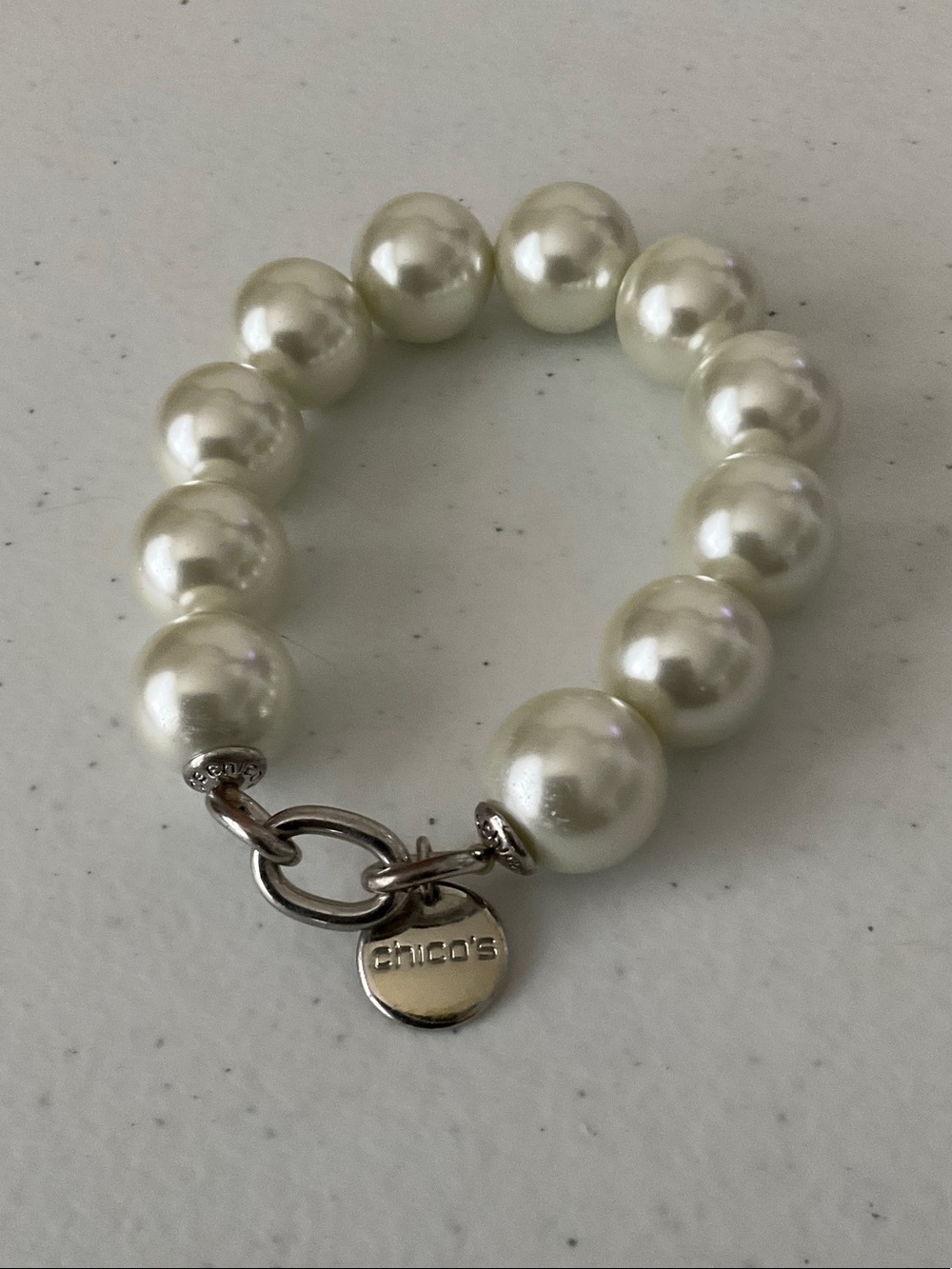 Chico's Cream Pearl Bracelet with Silver Accent